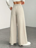 Purpdrank  Women's High-Waisted Wide-Leg Pants - Corduroy-Textured Casual Trousers with Relaxed Fit, Side Pockets & All-Season Comfort, Machine Washable Beige Trousers for Women