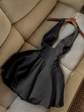 Purpdrank  Women's Elegant Black Evening dress - Formal Party, A-Line Silhouette with Deep V-Neck & Back, Semi-Sheer Hanging neckline, Machine Washable Formal/Party/Date Night Outfit - Sexy Party Dress