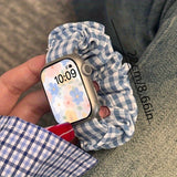 Purpdrank  Korean-Style Lattice Hairband for apple Watch Strap - Cute Elastic Nylon Band with Push Button Butterfly Clasp, Floral Pattern, 46mm-49mm Compatible, Stylish Accessory for Series 6, SE, 7, 8, 9, 10, Accessory|Flora