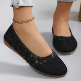 Purpdrank Soft Sole Breathable Comfy Women's Ballets, Floral Lace Pattern Slip On Elegant Shallow Mouth Flats