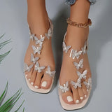 Purpdrank Womens Sparkling Rhinestone Butterfly Flat Sandals - Fashionable Open Toe Summer Shoes with Comfortable Elastic Bands - Ideal for Casual Everyday Wear