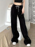 Purpdrank Stylish Y2K Baggy Pants - Contrast Binding, Drawstring Waist, Slant Pocket, Comfortable, Relaxed Fit, Fashionable Women's Clothing