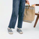 Purpdrank  Handmade Custom Artistic And Linen Style Shoes with a Fresh Checkered Design, Casual Lace-Up Flats for Women, New Craftsmanship Quality Student Shoes F09.