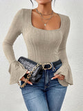 Rib Knit Scoop Neck Sweater, Casual Long Sleeve Sweater For Fall & Winter, Women's Clothing