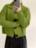 Plus Size Solid Color Button Front Knitted Cardigan, Stylish Casual Long Sleeve Cardigan For Fall & Winter, Women's Plus Size Clothing