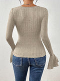 Rib Knit Scoop Neck Sweater, Casual Long Sleeve Sweater For Fall & Winter, Women's Clothing