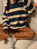 Cozy Striped Crew Neck Sweater - Soft, Casual, Drop Shoulder, Long Sleeve, Knitted Top for Women - Perfect for Everyday Wear, Relaxation, and Outdoor Activities