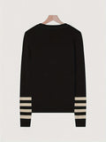 Stylish Color Block Crew Neck Sweater - Soft, Cozy, and Elegant Long Sleeve Winter Knitwear for Women - Perfect for Fall and Winter Fashion, Casual Daily Wear, and Outdoor Activities