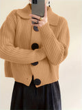 Plus Size Solid Color Button Front Knitted Cardigan, Stylish Casual Long Sleeve Cardigan For Fall & Winter, Women's Plus Size Clothing