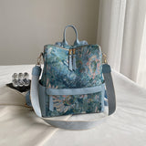 Purpdrank  Versatile Blue Nylon Backpack with Floral Pattern - Casual Ethnic College Style, Durable with Polyester Lining, Zip Closure, and Adjustable Straps for School & Travel, Travel Backpack