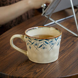 Purpdrank  1pc Retro Elegant Ceramic Mug with Blue Floral Pattern - White with Orange Rim, Perfect for Coffee or Tea, Office or Home Use, Hand Wash Only, Coffee Bar Accessories