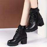 Purpdrank Women's Fashion Chunky Heel Ankle Boots With Belt Buckle And Side Zipper, Lace-up High-Heeled Platform Booties