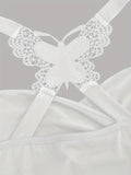 Purpdrank Solid Color Y2K Ruched Strap Tank Top - Fashionable Cold Shoulder Butterfly Lace - Versatile Spring & Summer Style for Womens Cute/Coquette Closet
