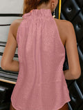 Purpdrank Loose Sleeveless Elasticity Leopard Pleated Mock Neck Vest Top