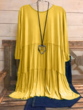 Plus Size Womens Chic Smock Dress - Flattering Long Sleeves, Rich Solid Color, Soft Round Neck with Delicate Ruffle Trim - Fashionable Casual Wear