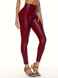 Seamless Faux Leather Skinny Leggings - High Waist, Stretchable, Vintage Style - Soft Touch, Fashion-Forward, All-Season Womens Clothing - Retro Charm for Casual or Dressy Wear