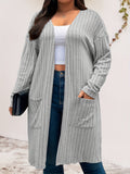 Purpdrank Cozy Plus Size Solid Color Open Front Cardigan - Soft, Long Sleeve, Dual Pockets, Casual, Fall Essential - Women's Comfortable Plus Size Clothing for Everyday Wear