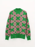 Cozy Geometric Pattern Mock Neck Pullover Sweater - Stylish Long Sleeve Casual Wear for Women - Perfect for Fall and Winter Fashion