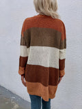 Purpdrank Plus Size Womens Cozy Colorblock Stripe Knitted Cardigan - Soft Medium Stretch Acrylic Fabric, Casual Long Sleeve Open Front, Machine Washable - Perfect for Fall/Winter Season