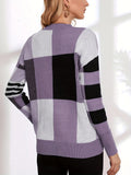 Stylish Color Block Crew Neck Sweater - Soft, Long Sleeve, Elegant, Fall and Winter Essential - Women's Fashion Clothing for Cold Weather