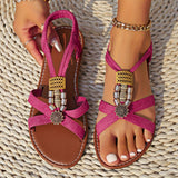 Purpdrank Women's Beads Decor Flat Sandals, Casual Open Toe Summer Shoes, Lightweight Ankle Strap Sandals