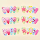 Purpdrank  30pcs Summer Beach Shell Colorful Starfish Flower Butterfly Heart Almond Nail Art Press-On Nail Stickers + Jelly File Strips