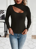 Turtle Neck Sweater - Elegant, Slim-Fit, Long Sleeve, Solid Color, Cut Out Design, Fall and Winter Essential, Women's Clothing
