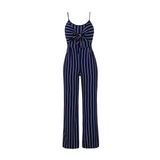 Purpdrank - Elegant Striped Sexy Spaghetti Strap Rompers Women Sets Sleeveless Backless Bow Casual Wide Legs Jumpsuits Leotard Overal