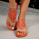 Purpdrank [Summer Rhinestone Butterfly Sandals] Women's Rhinestone Butterfly Decor Slide Sandals, Fashion Clip Toe Summer Shoes, Lightweight Slide Sandals