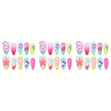Purpdrank  30pcs Summer Beach Shell Colorful Starfish Flower Butterfly Heart Almond Nail Art Press-On Nail Stickers + Jelly File Strips