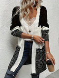 Purpdrank Plus Size Women's Color Block Open Front Cardigan - Soft, Casual, Long Sleeve, Knitted, Comfortable, and Versatile Winter Wear for Everyday