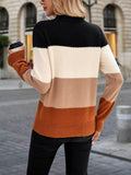 Color Block Mock Neck Sweater, Elegant Long Sleeve Sweater For Fall & Winter, Women's Clothing