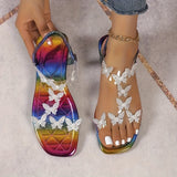 Purpdrank Womens Sparkling Rhinestone Butterfly Flat Sandals - Fashionable Open Toe Summer Shoes with Comfortable Elastic Bands - Ideal for Casual Everyday Wear