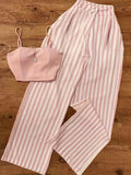 Purpdrank  Women's Premium Pink Slimming Suspenders + Vertical Stripe Wide Leg Pants, Visual Lengthening and Slimming, Versatile and Comfortable