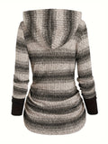 Stylish Women's Casual Long Sleeve Striped Button Hoodie, Ruched Sweatshirt with Relaxed Fit