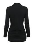 Button Decor Plain Color T-shirt, Versatile Long Sleeve Top For Spring & Fall, Women's Clothing