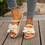 Purpdrank Casual Lightweight Slide Sandals - Women's Bowknot Decor Open Toe Flat Summer Shoes