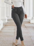 Purpdrank Button Fly Pintuck Skinny Jeans, Double-breasted Medium Stretch Vintage Style Denim Pants, Women's Denim Jeans & Clothing suit for autumn