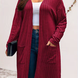 Purpdrank Cozy Plus Size Solid Color Open Front Cardigan - Soft, Long Sleeve, Dual Pockets, Casual, Fall Essential - Women's Comfortable Plus Size Clothing for Everyday Wear