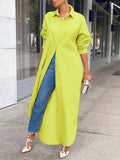 Long Sleeve For Spring & Fall, Casual Longline Button Front Shirt, Women's Clothing