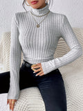 Cozy Turtle Neck Slim Fit Sweater - Pullovers for Women - Soft, Elegant Solid Color Long Sleeve Sweater for Fall & Winter, Comfortable Everyday Wear with Classic Style