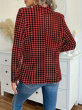 Purpdrank Women's Elegant Houndstooth Print Blazer - Long Sleeve, Button Front, Lapel Style, Perfect for Office and Work