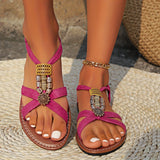 Purpdrank Women's Beads Decor Flat Sandals, Casual Open Toe Summer Shoes, Lightweight Ankle Strap Sandals