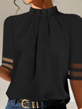 Purpdrank - Loose Short Sleeves Pleated See-Through Split-Joint Stand Collar T-shirts