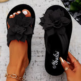 Purpdrank All-Season Floral Embellished Flip-Flops - 1pc Women'S Solid Color Slip-On Vacation Style - Fabric Upper, EVA Sole & Insole, Mid Heel