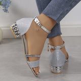 Purpdrank [Low-heeled Sequined Women's Sandals] Women's Low-heeled Sequined Sandals