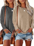 2 Pack Solid Color Long Sleeve Crew Neck T-Shirt, Casual For Spring & Fall, Women's Clothing