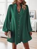 Effortlessly Chic Solid Color V-Neck Dress - Long Sleeve, Loose Fit for Spring & Fall - Stylish Womens Wardrobe Essential