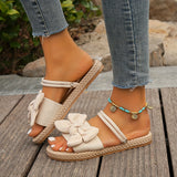 Purpdrank Casual Lightweight Slide Sandals - Women's Bowknot Decor Open Toe Flat Summer Shoes