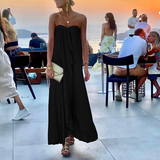 Purpdrank - Elegant Off Shoulder Party Long Dress Fashion Women Satin Swing Loose Dress Chic Boho Sleeveless Chest Wrap Beach Dresses